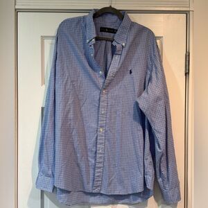 EUC Men’s Ralph Lauren Polo Button Up Dress Shirt XXL - Blue Check